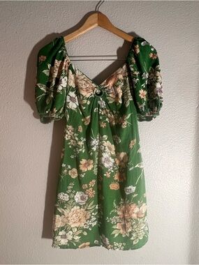 Sim & Sam Green Floral Puff Sleeve Sundress – Size M